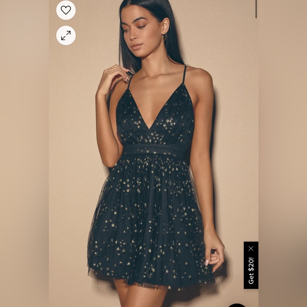 Favorite Moment Gold and Black Star Print Skater Dress